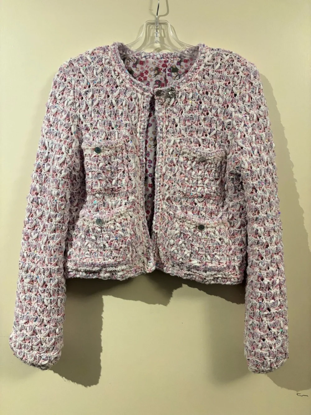 NWOT CHANEL SAMPLE Textured Woven with sequins Jacket in Pastels Sz 40